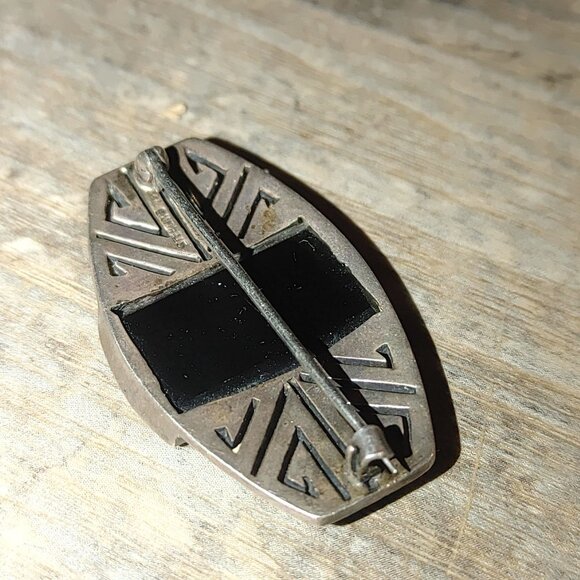 Brooch Antique Art Deco Sterling Silver Black Onyx Brooch Pin Made In Germany - Picture 15 of 15